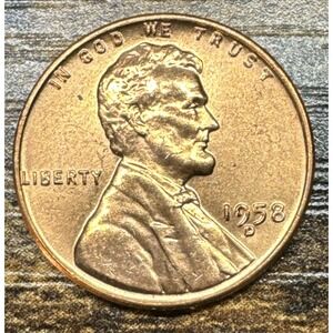 1958 D GEM BU Red Lincoln Wheat Cent Penny From Original Bank Roll FREE SHIPPING